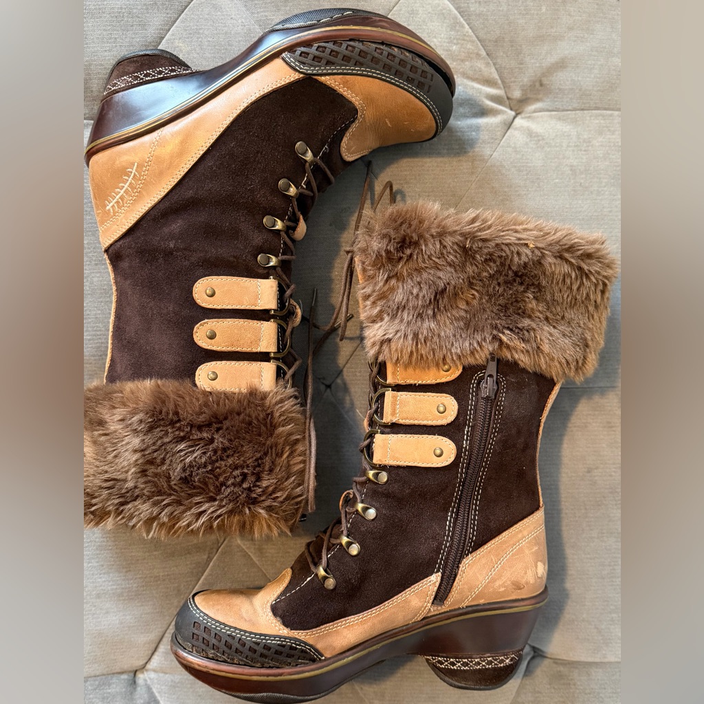 Jambu Brown And Tan Ankle Boots With Fur Trim